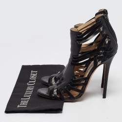 مملوكة مسبقًا Jimmy Choo Black Suede and Leather Strappy Sandals Size 39   
