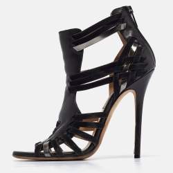مملوكة مسبقًا Jimmy Choo Black Suede and Leather Strappy Sandals Size 39   