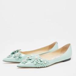 Pre Owned Jimmy Choo Mint Green Patent Leather Embellished Ballet Flats Size 37