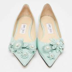 Pre Owned Jimmy Choo Mint Green Patent Leather Embellished Ballet Flats Size 37