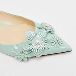 Pre Owned Jimmy Choo Mint Green Patent Leather Embellished Ballet Flats Size 37