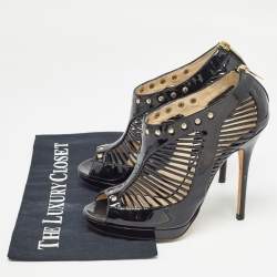 Jimmy Choo Black Patent Leather Caged Open Toe Pumps Size 38.5