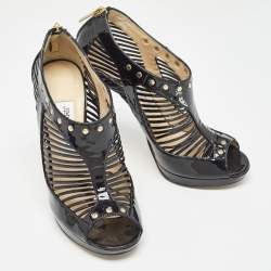 Jimmy Choo Black Patent Leather Caged Open Toe Pumps Size 38.5