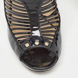 Jimmy Choo Black Patent Leather Caged Open Toe Pumps Size 38.5