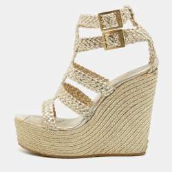 Jimmy Choo Gold Braided Leather Wedge Sandals Size 39