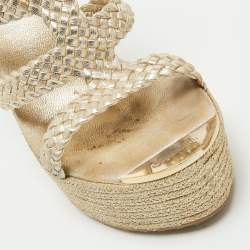 Jimmy Choo Gold Braided Leather Wedge Sandals Size 39