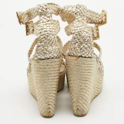 Jimmy Choo Gold Braided Leather Wedge Sandals Size 39