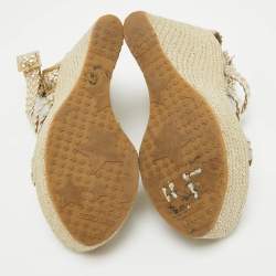 Jimmy Choo Gold Braided Leather Wedge Sandals Size 39