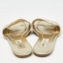 Jimmy Choo Gold Glitter Nanda Flat Slides Size 38.5