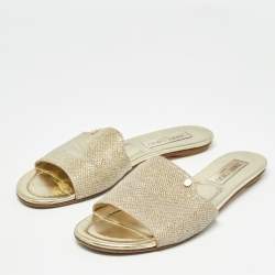 Jimmy Choo Gold Glitter Nanda Flat Slides Size 38.5