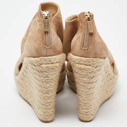 Pre Owned Jimmy Choo Beige Suede Wedge Espadrille Ankle Strap Sandals Size 38.5