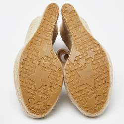 Pre Owned Jimmy Choo Beige Suede Wedge Espadrille Ankle Strap Sandals Size 38.5