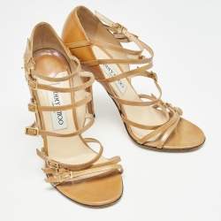 Jimmy Choo Brown Patent Strappy Sandals Size 37.5 