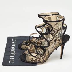 Pre Owned Jimmy Choo Black Lace and Suede Strappy Sandals Size 41
