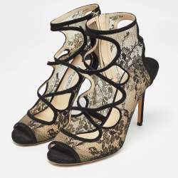 Pre Owned Jimmy Choo Black Lace and Suede Strappy Sandals Size 41