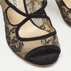 Pre Owned Jimmy Choo Black Lace and Suede Strappy Sandals Size 41