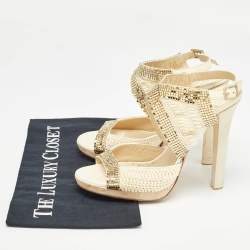 Jimmy Choo Knit Fabric Embellished Ankle Strap Sandals Size 39