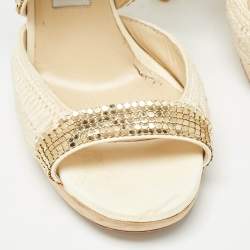 Jimmy Choo Knit Fabric Embellished Ankle Strap Sandals Size 39