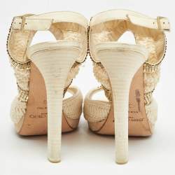 Jimmy Choo Knit Fabric Embellished Ankle Strap Sandals Size 39