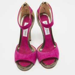 Jimmy Choo Purple/Metallic Grey Suede and Leather Ankle Strap Sandals Size 37.5