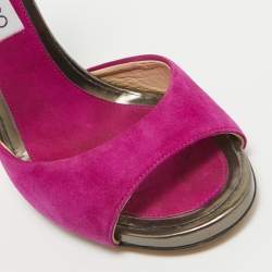 Jimmy Choo Purple/Metallic Grey Suede and Leather Ankle Strap Sandals Size 37.5