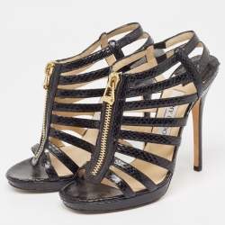 Jimmy Choo Black Snakeskin Glenys Sandals Size 38.5