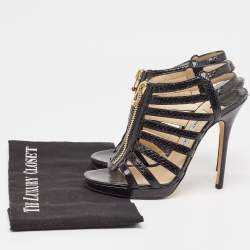 Jimmy Choo Black Snakeskin Glenys Sandals Size 38.5