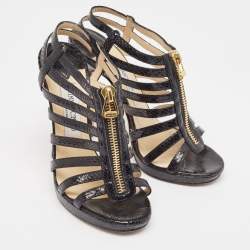 Jimmy Choo Black Snakeskin Glenys Sandals Size 38.5