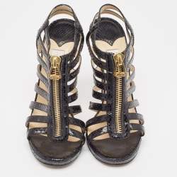 Jimmy Choo Black Snakeskin Glenys Sandals Size 38.5