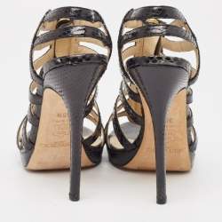 Jimmy Choo Black Snakeskin Glenys Sandals Size 38.5