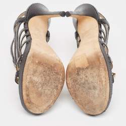 Jimmy Choo Black Snakeskin Glenys Sandals Size 38.5