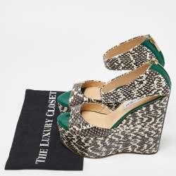 Pre Owned Jimmy Choo Tri Color Snakeskin and Patent Leather Wedge Sandals Size 38.5