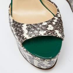 Pre Owned Jimmy Choo Tri Color Snakeskin and Patent Leather Wedge Sandals Size 38.5