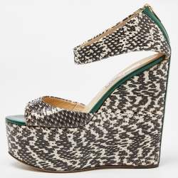 Pre Owned Jimmy Choo Tri Color Snakeskin and Patent Leather Wedge Sandals Size 38.5