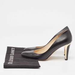 Pre Owned Jimmy Choo Black Leather Round Toe Pumps Size 37.5