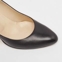 Pre Owned Jimmy Choo Black Leather Round Toe Pumps Size 37.5