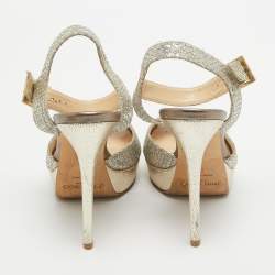 Jimmy Choo Silver Glitter Linda Ankle Strap Sandals Size 38