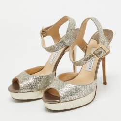Jimmy Choo Silver Glitter Linda Ankle Strap Sandals Size 38