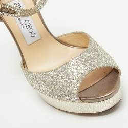 Jimmy Choo Silver Glitter Linda Ankle Strap Sandals Size 38