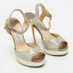 Jimmy Choo Silver Glitter Linda Ankle Strap Sandals Size 38