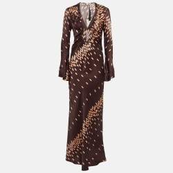 Johanna Ortiz Brown Voragine Abstract Print Silk Maxi Dress S