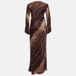 Johanna Ortiz Brown Voragine Abstract Print Silk Maxi Dress S