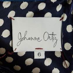 Pre Owned Johanna Ortiz Navy Blue Polka Dot Silk Ruffled Rousseau Maxi Dress M