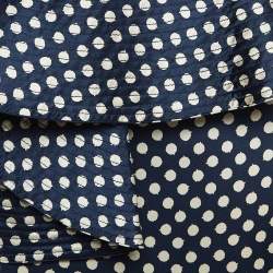 Pre Owned Johanna Ortiz Navy Blue Polka Dot Silk Ruffled Rousseau Maxi Dress M