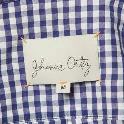مملوكة مسبقًا Johanna Ortiz Navy Blue Checked Cotton Cellophane Flower Shirt M