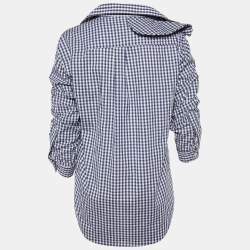 مملوكة مسبقًا Johanna Ortiz Navy Blue Checked Cotton Cellophane Flower Shirt M