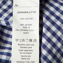مملوكة مسبقًا Johanna Ortiz Navy Blue Checked Cotton Cellophane Flower Shirt M