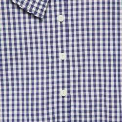 مملوكة مسبقًا Johanna Ortiz Navy Blue Checked Cotton Cellophane Flower Shirt M