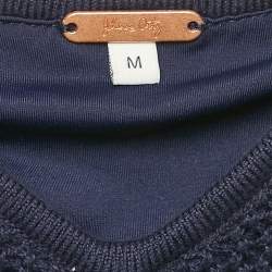 مملوكة مسبقًا Johanna Ortiz Off-White/Navy Blue Knit Sleeveless Fringed Maxi Dress M