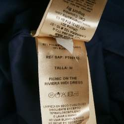 مملوكة مسبقًا Johanna Ortiz Off-White/Navy Blue Knit Sleeveless Fringed Maxi Dress M